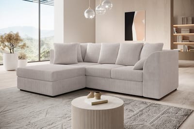 Meubella - Hoekbank Alfort - Beige - Ribstof - Links