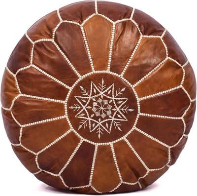 Handmade Moroccan Leather Ottoman Pouf - Dark Brown Seat or Footrest