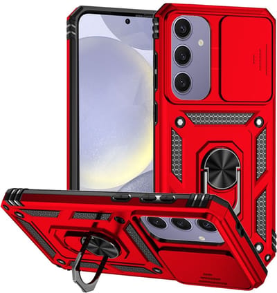 Coverup Hoesje - Geschikt voor Samsung Galaxy S24 FE Hoesje - Coverup Ring Kickstand Back Cover met Camera Shield - Rood