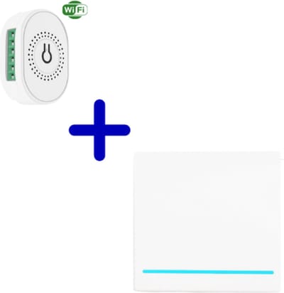 VH Control - Smart home combi - Inbouw switch met draadloze schakelaar - Met Wifi verbinding - Schakelt tot 3000 watt - Voor verlichting of verwarming - Draadloze bediening op RF met drukschakelaar - Met verbruiksmeter
