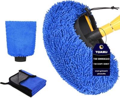Auto Borstel Cover Grote Microfiber Chenille Washandschoen - 4 in 1 - Auto Wassen Doeken - Self-Service - Wasbox Borstel - Blauw .