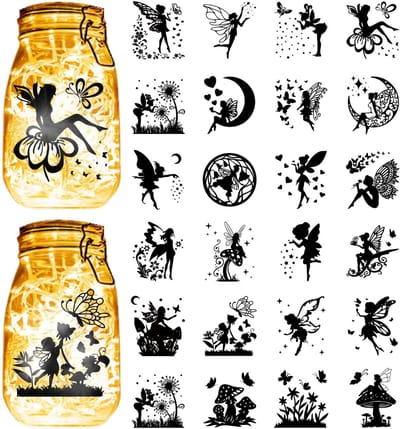 Allecto - Fairy Silhouetten Stickers - Waterdichte PVC - Decoratief voor Lantaarns - Transparant - Kerst Versiering - Geschikt voor Diverse Oppervl...
