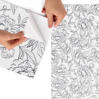 Tulup Meubelfolie - Bloemenpatroon Decoratiefolie - 65x130 cm - Zwart-wit Meubelfolie - Wrapfolie Keuken - Minimalist Meubelfolie - Decoratiefolie - Tafeldecoratie - Bloemen en planten