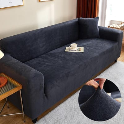Fluweel Effen Kleur Verdikken Elastische Sofa Hoes Antislip Sofa Overtrek Bankovertrek Meubelbeschermer voor Woonkamer Huisdecoratie 1-seat 90-140cm gray