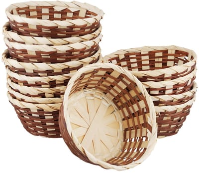 Dailygoods - 15 Pack Ronde Geweven Geschenkmanden - Bamboe Mand 18cm voor Tafel en Opslag