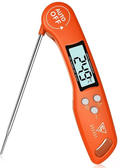 Thijox - Vleesthermometer Digitale Keukenthermometer BBQ Grill met 3s Directe Uitlezing, Opvouwbare Lange Sonde, LCD-scherm - Oranje voor Koken, Bakke