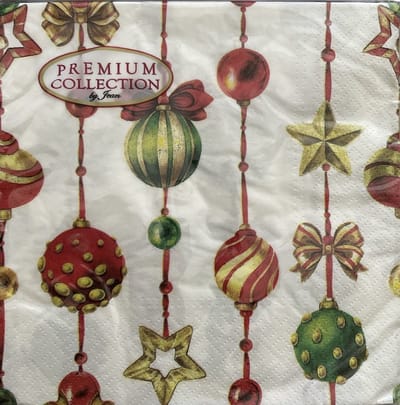 40 Kerstmis Kerst Servetten - Antieke Kerstbal - Lint - Ster - Strik - Wit - Rood - Groen - Geelgoud - 33 x 33 cm - 3-Laags - Premium Collection by Jean