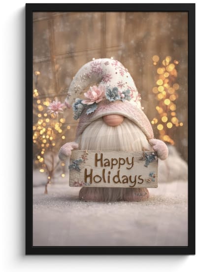 Poster in lijst - Fotolijst 40x60 cm - Posters - Kerst - Gnome - Bord - Kleurrijk - Posterlijst zwart - Decoratie - Wanddecoratie woonkamer - Muurdecoratie slaapkamer - Kerstversiering - Kerstdecoratie voor binnen - Kerstmis
