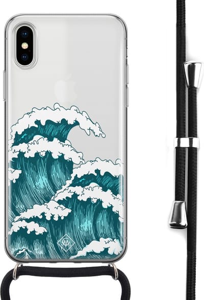 Casimoda® hoesje met koord - Geschikt voor iPhone Xs - Wave - Afneembaar koord - Siliconen/TPU - Blauw