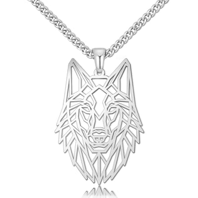 Wolf Kop Ketting Zilverkleurig - Stoere Wolven Hanger - Roestvrij Staal / Stainless Steel - 60cm - Pax Amare