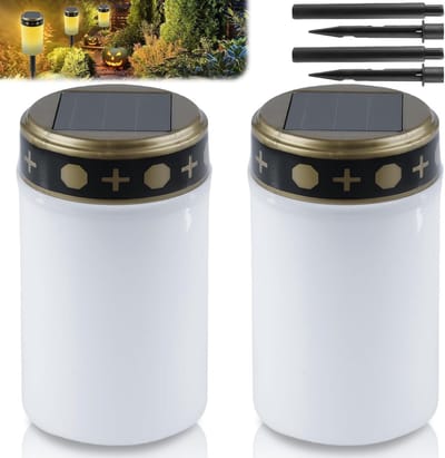 Set van 2 Waterdichte Zonne-energie Graflichten met LED, 7 x 12 cm, Grondpen en Lichtsensor voor Buitengebruik