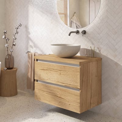 Saqu Gaia badmeubel incl. afdekblad 80x51x62cm eiken marcato – aluminium greeplijst
