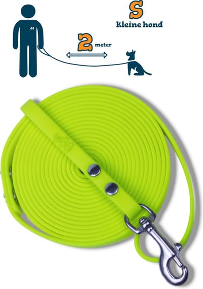 Miqdi hondenriem - BioThane – neon geel – 2 meter lang – 9mm breed – XS/S – kleine hond