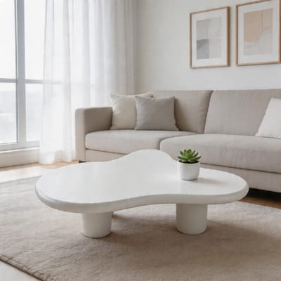 Komhtom - Onregelmatige salontafel in wolkenvorm van MDF met gelakt oppervlak en viltonderleggers - creatieve salontafel - 97 cm lang, 67 cm breed, 32 cm hoog