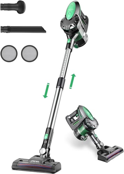 Aurixi® 6-in1 Steelstofzuiger Zonder Zak op Accu - Steelstofzuiger Draadloos Uitschuifbaar - Kruimeldief Snoerloos best Verkocht 25KPA – Veelzijdige Kruimeldief best Verkocht – met Krachtige batterij – Zwart/Groen - 17cm x 8cm x 10cm