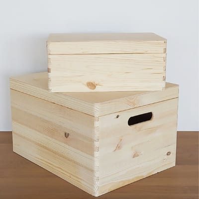 Houten opbergkist - set van 2 kisten - houten opbergkist groot model met klepdeksel 40cm x 30 cm x 23 cm - houten opbergkist met klepdeksel klein model 29,5 cm x 19,5 cm x 12,9 cm