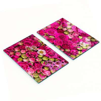 Multifunctionele decoratieve keukenplanken van gehard glas met rozenmotief, 2x40x52 cm