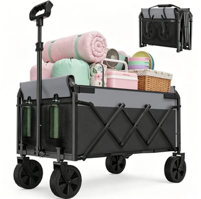 STILVORA Tuinkar - Opvouwbaar 100 Liter 100 Kg - 74 x 46 x 96,5 cm - Staal En 600D Oxford - Zwart - Met Verstelbare Greep En Zwenkwielen