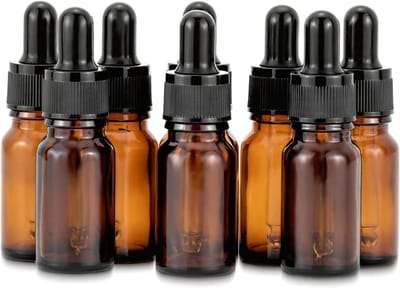 Set van 8 amberkleurige glazen flessen van 10 ml met pipetten voor essentiële oliën, parfums en vloeistoffen voor onderweg