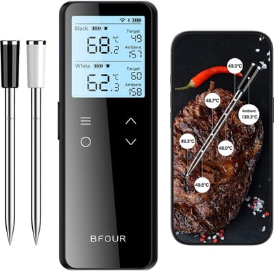 Draadloze Vleesthermometer - Grillthermometer Oven - Perfect Garen - Wifi Bluetooth Connectie - 2 Sondes - Zwart