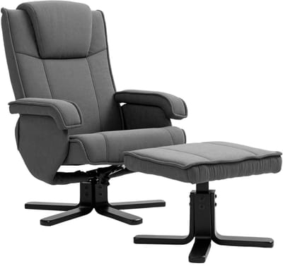 Relaxfauteuil met Voetenbank - 360° Draaibaar - Kantelbaar tot 135° - Verstelbare Rugleuning - tot 120 kg - Fluweelachtige Bekleding -Relaxstoel - TV Stoel - Loungestoel - Leesstoel - Grijs