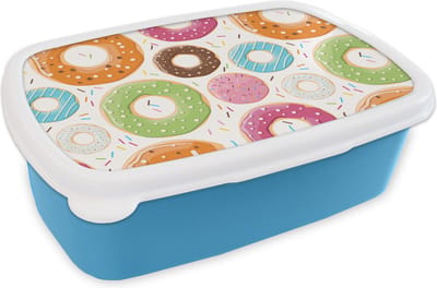 Broodtrommel Blauw - Lunchbox - Brooddoos - Tiener - Donut - Patroon - 18x12x6 cm - Kinderen - Jongen