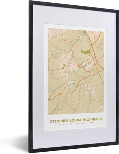 Fotolijst incl. Poster - Stadskaart - België - Ottignies-Louvain-la-Neuve - Kaart - Plattegrond - 40x60 cm - Posterlijst