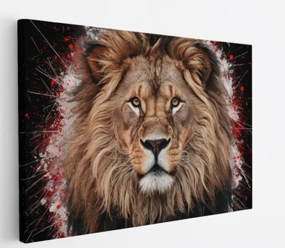 Saammp Canvas Schilderij - Abstracte Leeuw - Rood - Dieren - Natuur - 45x30 - Foto op canvas - Wanddecoratie - Muurdecoratie Woonkamer - Slaapkamer decoratie - Canvas Print