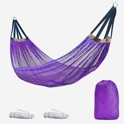 Buitenhangmat, ultrazachte en ademende hangmat van nylon gaas — Max. draagvermogen: 251 kg (Purple)