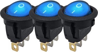 ProRide Wipschakelaar ON-OFF KCD2-12 - 3-pins - Rond - 12V/20A - Blauw - 3 stuks