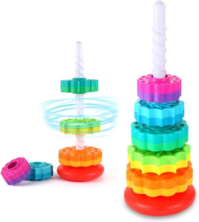 Spiraaltoren - Draaiend Stapel Speelgoed - Regenboogtoren - Stapelbaar Spinnen Speelgoed Voor Kinderen - Educatief Speelgoed Voor Peuters Van 1-3 Jaar - Sterk ABS-Kunststof - Kleur- En Vormherkenning - Ontwikkelt Zintuigen