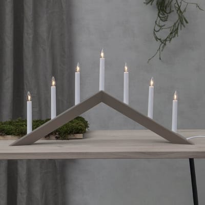 Star Trading Arrow raamkroonluchter vanStar Trading, kandelaar met 7 gloeilampen E10 warm wit, kerstversiering van hout in beige, kabelschakelaar, lengte: 69 cm