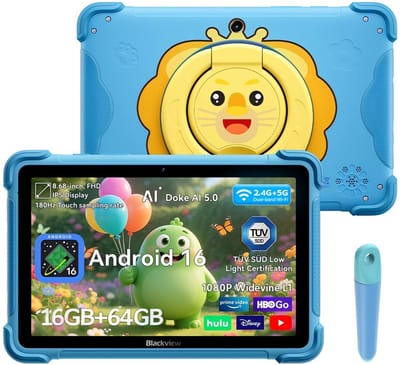 Blackview LINK 1 Kids - Tablet - 16GB RAM - 64GB ROM - 8.68 inch - 5000mAh - Android 16 - Met pen - Beschermhoes - Blauw