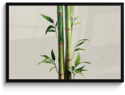 Poster in lijst - Fotolijst 90x60 cm - Posters - Bamboestengels - Sierlijk - Groen - Posterlijst zwart - Decoratie - Wanddecoratie woonkamer - Muurdecoratie slaapkamer