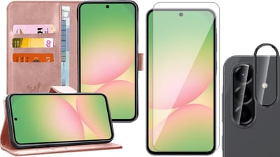 Hoesje geschikt voor Samsung Galaxy A56 / A36 - Screenprotector Glas & Camera - Portemonnee Book Case Rosegoud