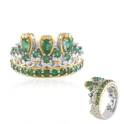 Cavill - Zilveren Ring - 1,674 ct Zambia Smaragd Peervorm & Rondslijpsel - 925 Sterling Zilver - Elegante Ring met Groene Edelsteen