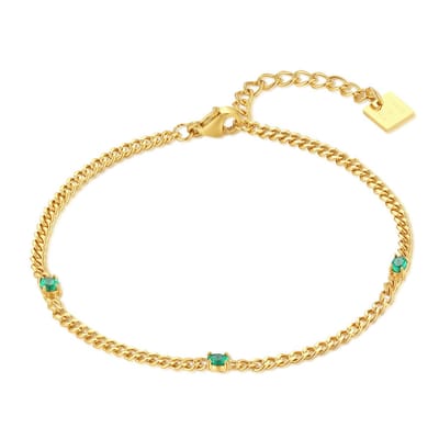 Twice As Nice Armband in goudkleurig edelstaal, gourmet ketting met 3 groene zirkonia stenen 15cm+3cm