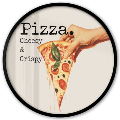 Poster in lijst Rond - Fotolijst 40x40 cm - Posters - Pizza - Kaas - Pepperoni - Ronde posterlijst zwart - Decoratie - Wanddecoratie woonkamer - Muurdecoratie slaapkamer