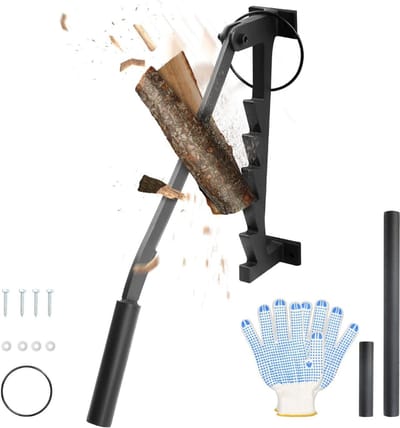 Houtkloofmachine - Houtklover – Houtsplijter – Houtkliever – Kloofmachine – Milieuvriendelijke Kloofwig – Houtklover voor Aanmaakhout – Splijtwig – Met 2 Afneembare Handgrepen – Incl Handschoenen - Zwart