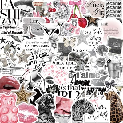 50 stuks Y2K Zilveren Lucky Girl Esthetische Stickers Vintage Ins Stijl Doe-het-zelf Handmatig Scrapbook Notitieboek Tablet Stickers gray