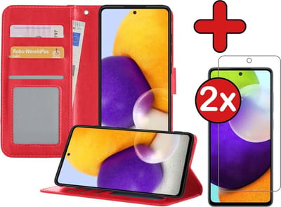 Hoesje - Met 2x Screenprotector - Geschikt voor Samsung Galaxy A52 5G - Luxe Pasjeshouder - Flip Case - Bookcase Portemonee - Kunstleer Book Case - Flipcase Hoes - Book Cover - Walletcase - Portemonneehoes - Telefoonhoes - Rood
