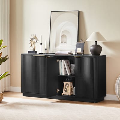 Dressoir - 160 x 80 x 40 cm - Opbergkast met Golvend Design - TV Meubel - MDF - Zwart