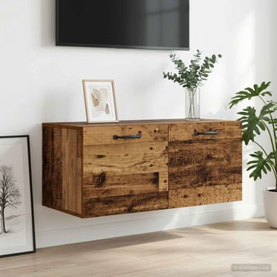 vidaXL - Wandkast - Muurmontage - Oud - hout - 80 - x - 36,5 - x - 35 - cm - Bewerkt - hout