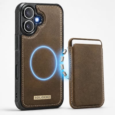 Solidenz Luxe Wallet geschikt voor iPhone 16 hoesje - Magnetische Pasjeshouder - Geschikt voor MagSafe - Schokbestendig - Bruin