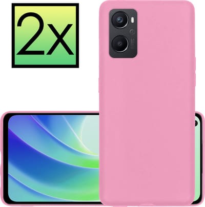 Hoesje - 2 Stuks - Geschikt voor OPPO A76 - Sterk & Shockproof - Case Siliconen - Back Cover - Telefoon Hoes - Lichtroze
