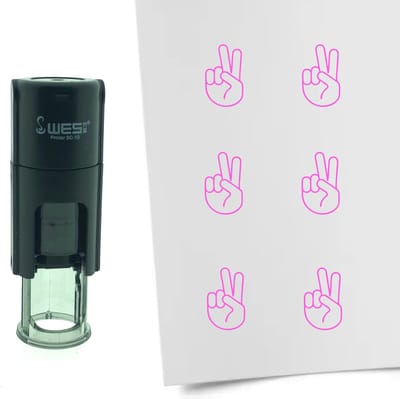 CombiCraft Stempel Victory hand / peace 10mm rond - Roze inkt