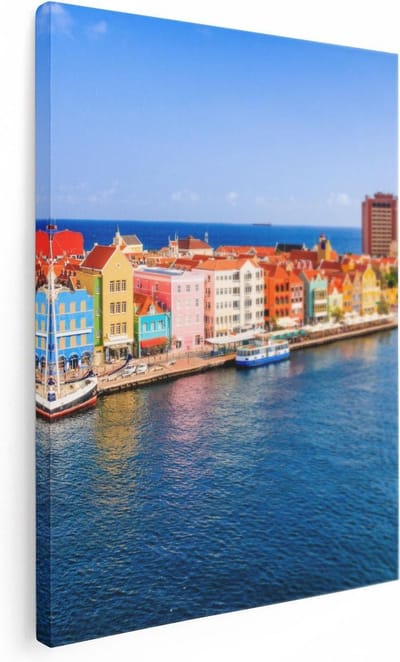 Artaza Canvas Schilderij Willemstad - 30x40 cm - Klein - Wanddecoratie Curacao - Muurdecoratie Kleurrijke Gevels - Schilderijen Op Canvas Haven