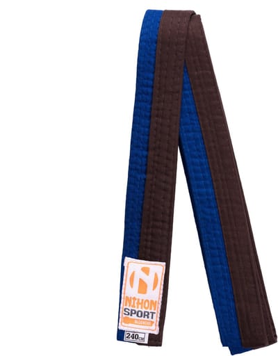 Tweekleurige judo- en karateband Nihon | stevige kwaliteit | Blauw / Bruin (Maat: 260)