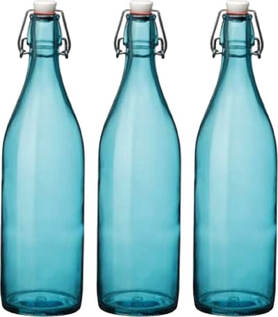Bormioli rocco waterfles met beugeldop - 4x stuks - turquoise transparant - 1000 ml - Giara home deco fles - weckflessen