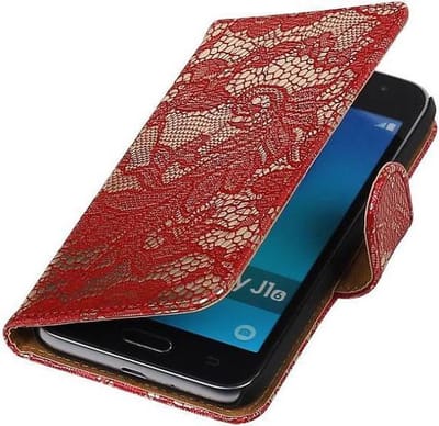 Bloem Bookstyle Hoesje - Wallet Case Telefoonhoesjes - Geschikt voor Samsung Galaxy J1 J100F Rood